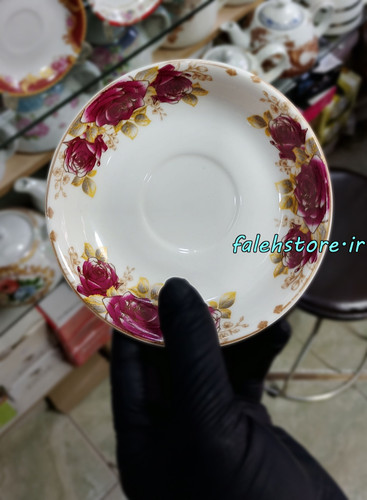 نعلبکی چینی طرح قدیمی مدل گلبرگ سرخ کارگاهی 6 عددی معمولی