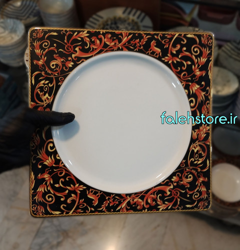 بشقاب پلوخوری چینی خارجی رومنس طرح گاردین مربع 1 عددی