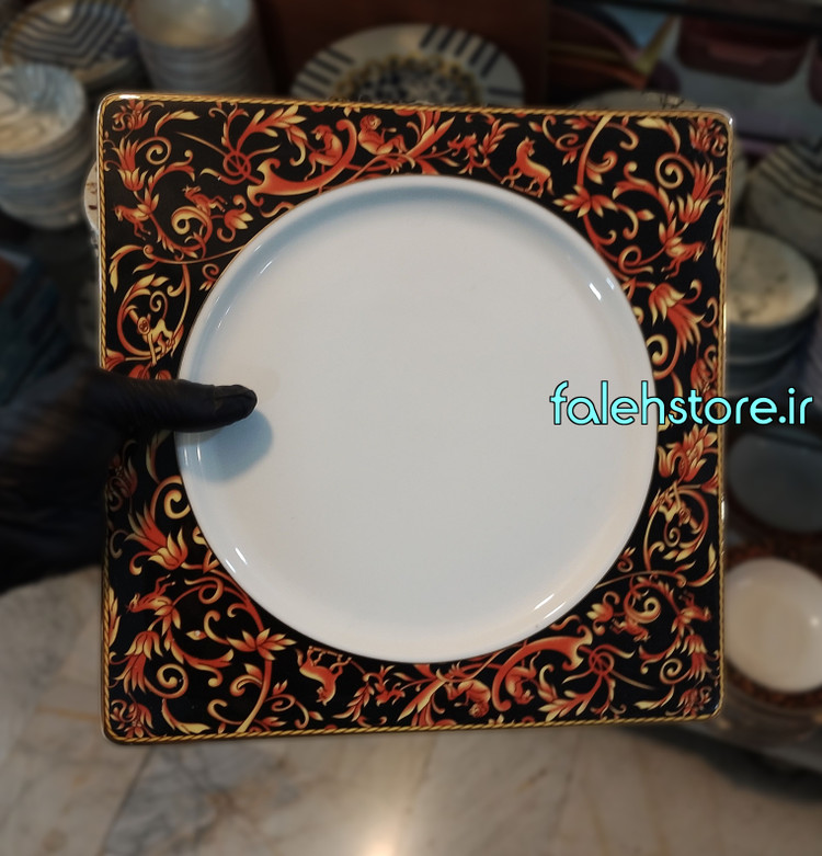بشقاب پلوخوری چینی خارجی رومنس طرح گاردین مربع 1 عددی