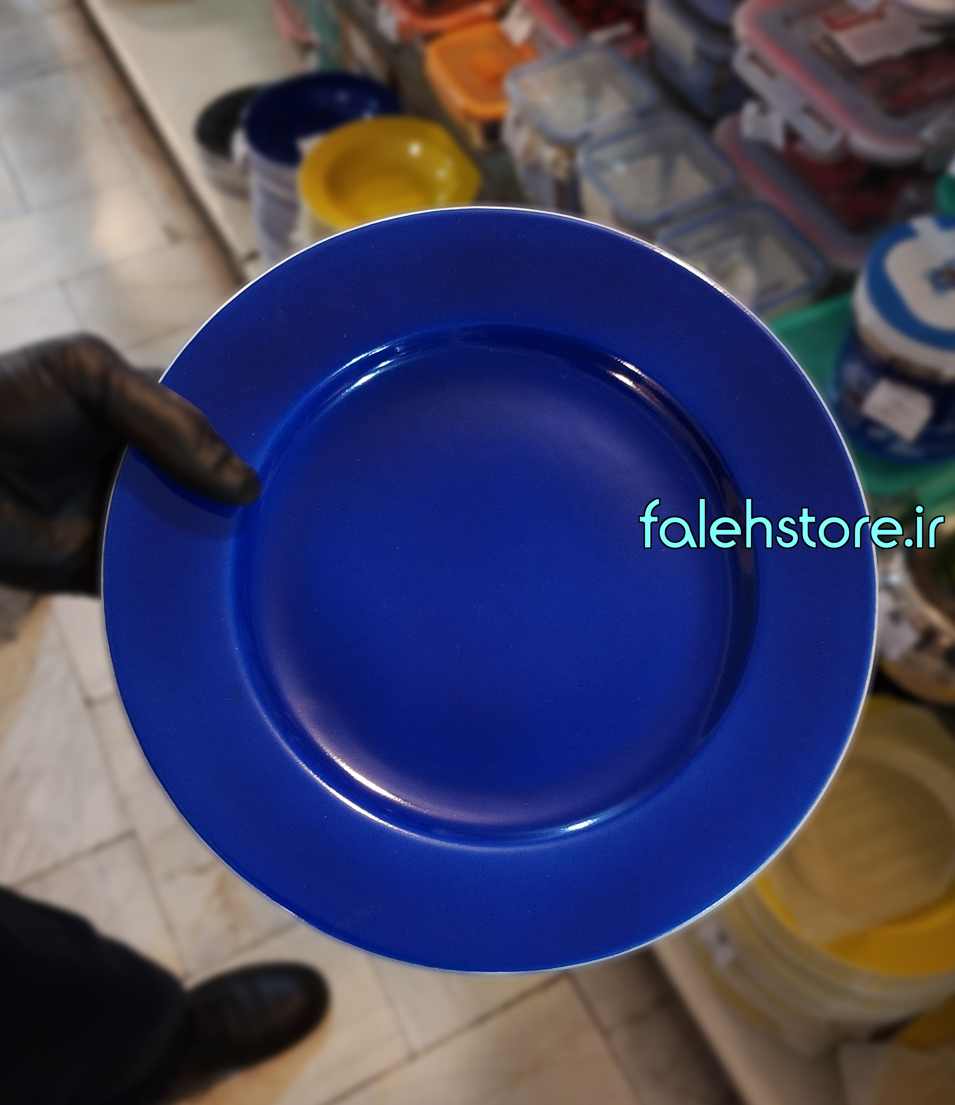 بشقاب چینی گرد پلوخوری آبی کاربنی ایرانی لاویلوکس 24 سانتی پشت سفید 1 عددی