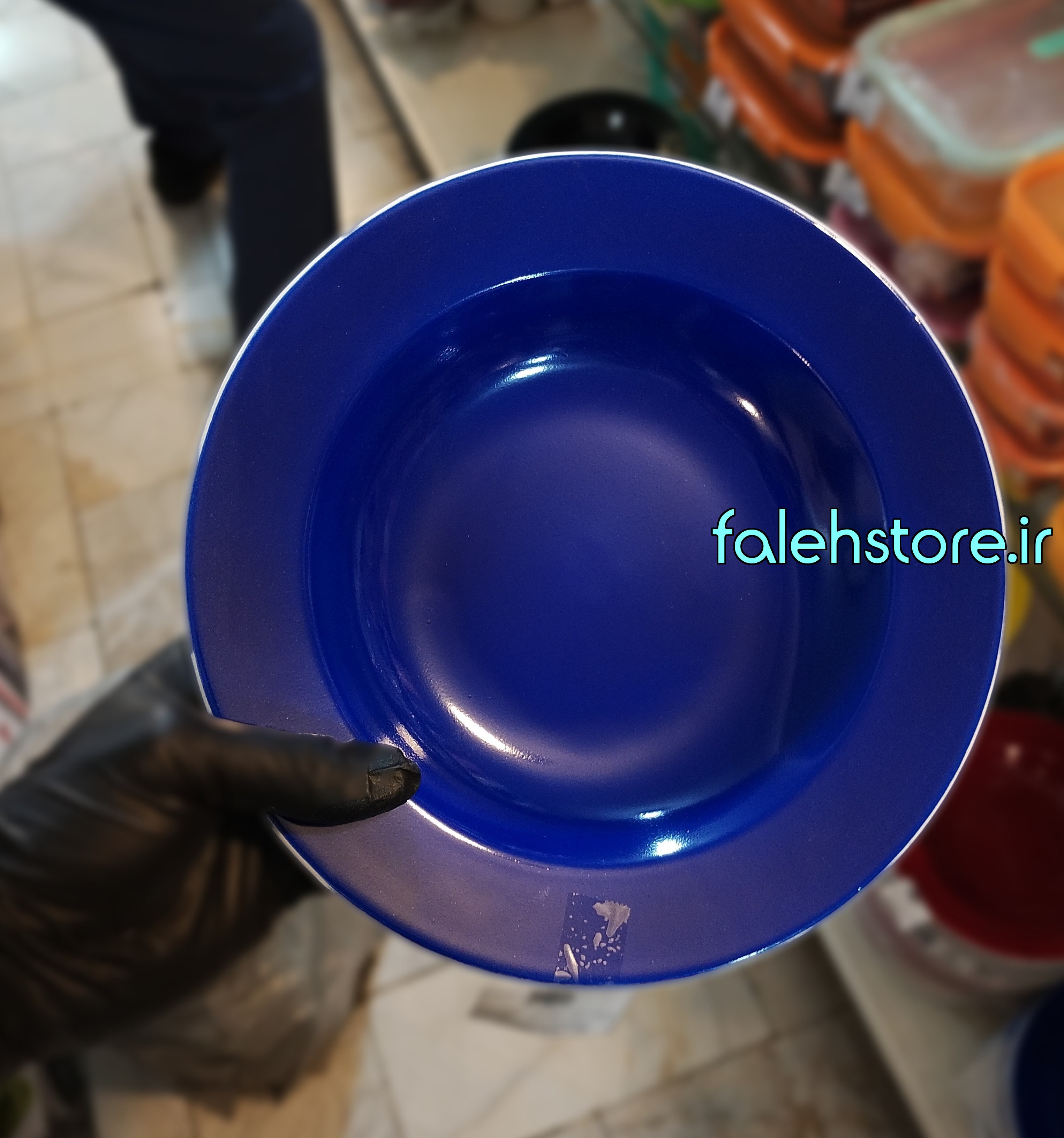 بشقاب چینی گرد خورش خوری آبی کاربنی ایرانی لاویلوکس 23 سانتی پشت سفید 1 عددی