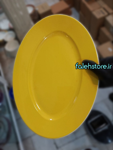 دیس چینی بیضی زرد ایرانی لاویلوکس 30 سانتی پشت سفید 1 عددی
