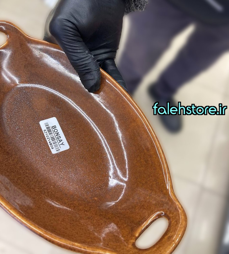 ظرف سرو سرامیکی بیضی استون ور بن سای قهوه ای گرانیتی 1 عددی براق