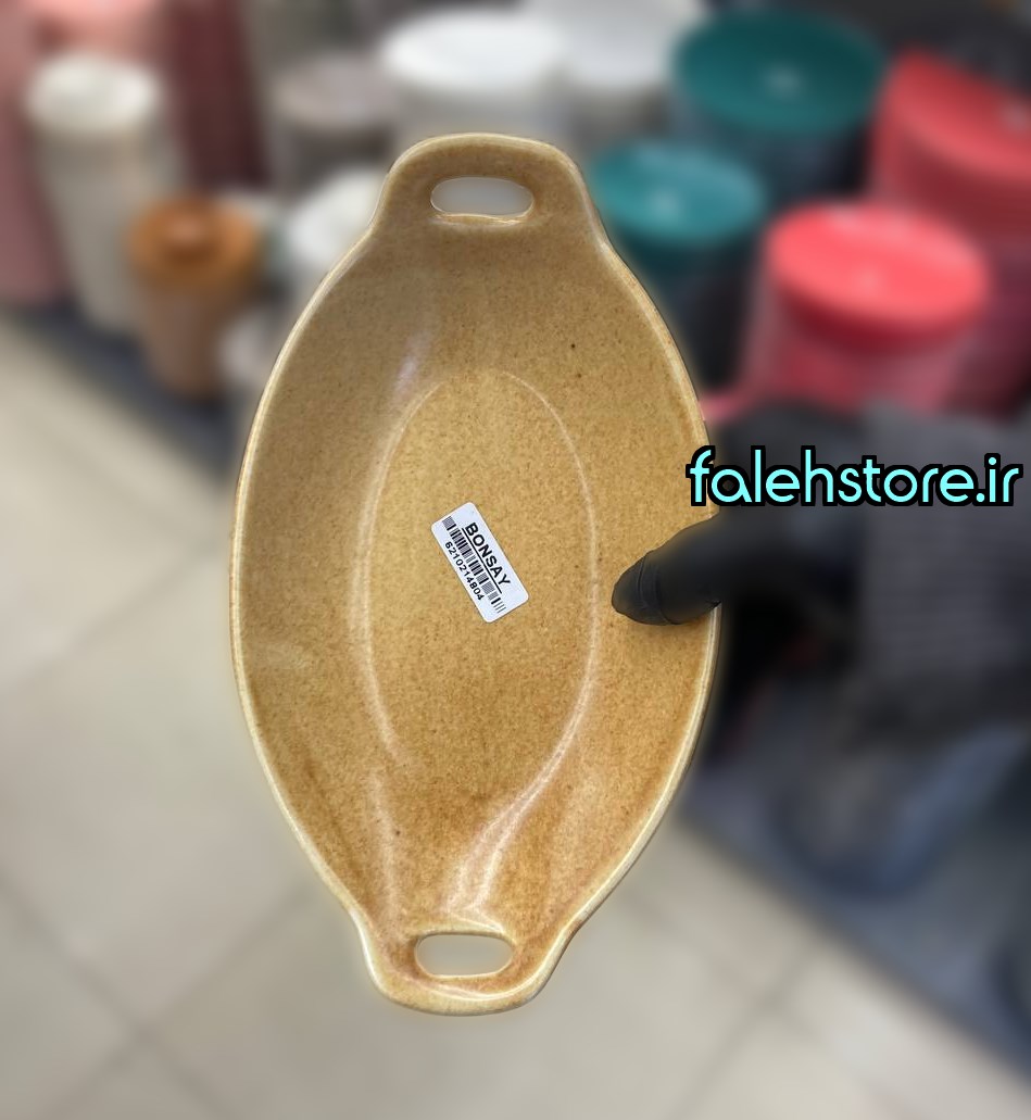 ظرف سرو سرامیکی بیضی استون ور بن سای کرم گرانیتی 1 عددی مات