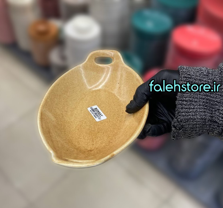 ظرف سرو سرامیکی بیضی استون ور بن سای کرم گرانیتی 1 عددی مات