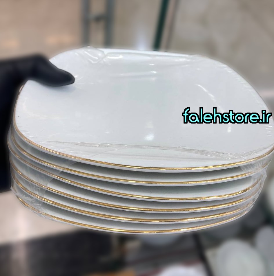 بشقاب پیش دستی چینی زرین چهارگوش لب نقره 6 عددی