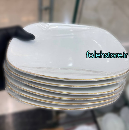 بشقاب پیش دستی چینی زرین چهارگوش لب نقره 6 عددی