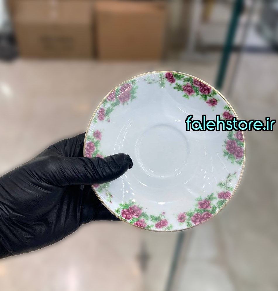 نعلبکی چینی زرین طرح بیدگل قدیمی 6 عددی