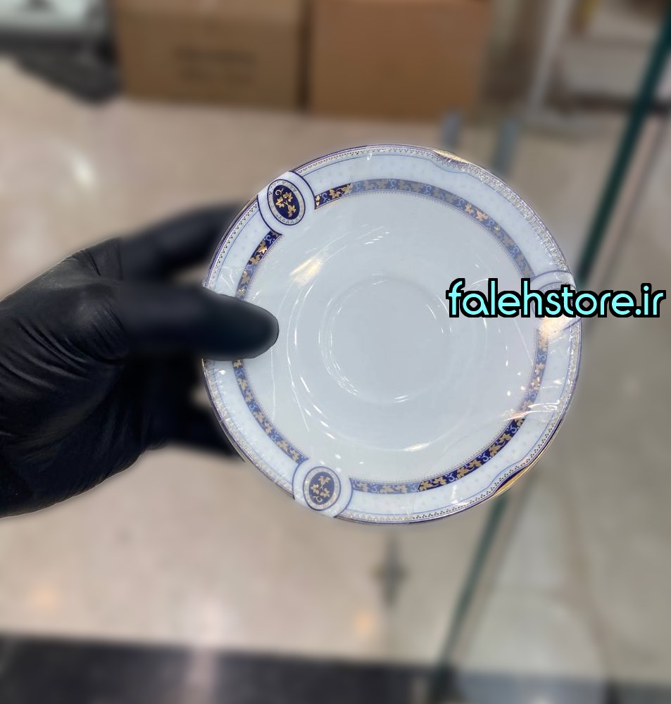 نعلبکی چینی زرین طرح پرشیا سرمه ای 6 عددی