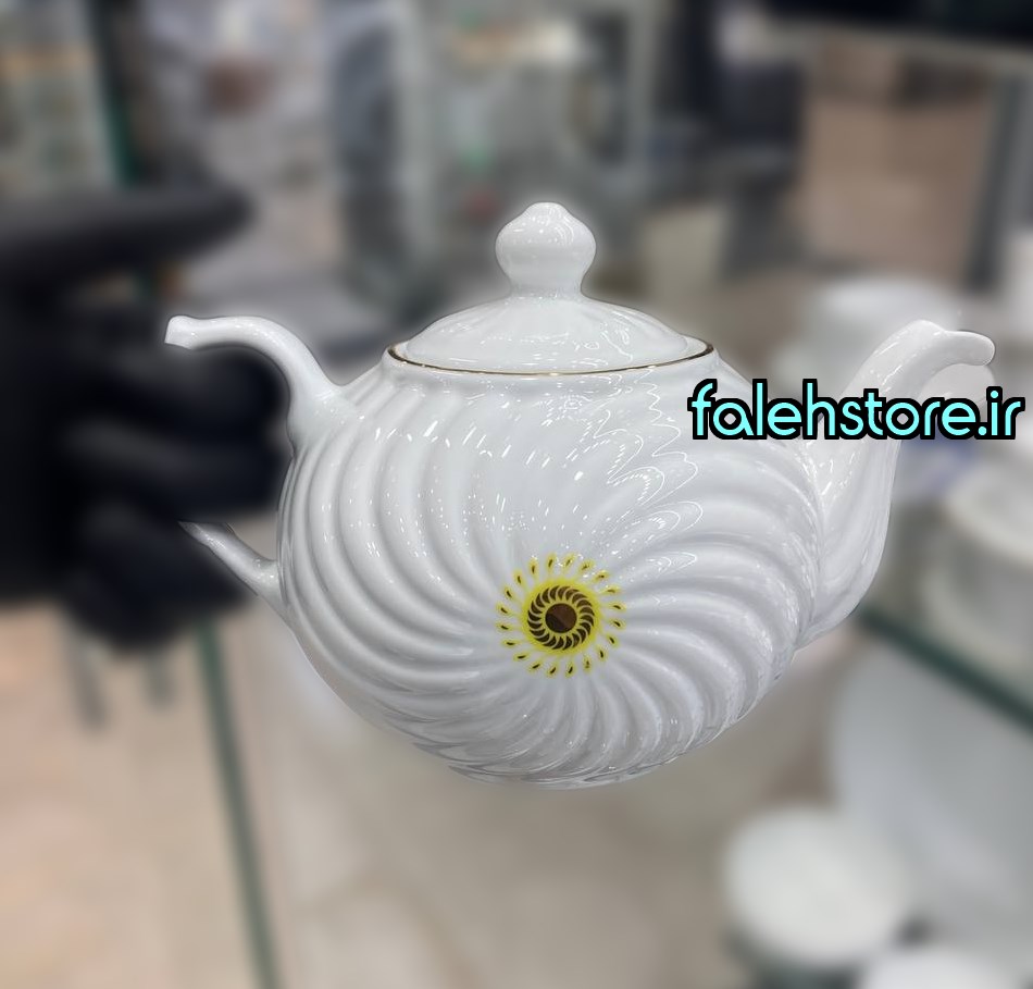 قوری چینی سفید لب طلا طرح آلمانی گرد زرین 900 سی سی 1 عددی