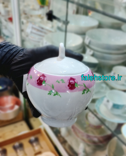 قندان چینی زرین طرح پینک رز گرد 1 عددی