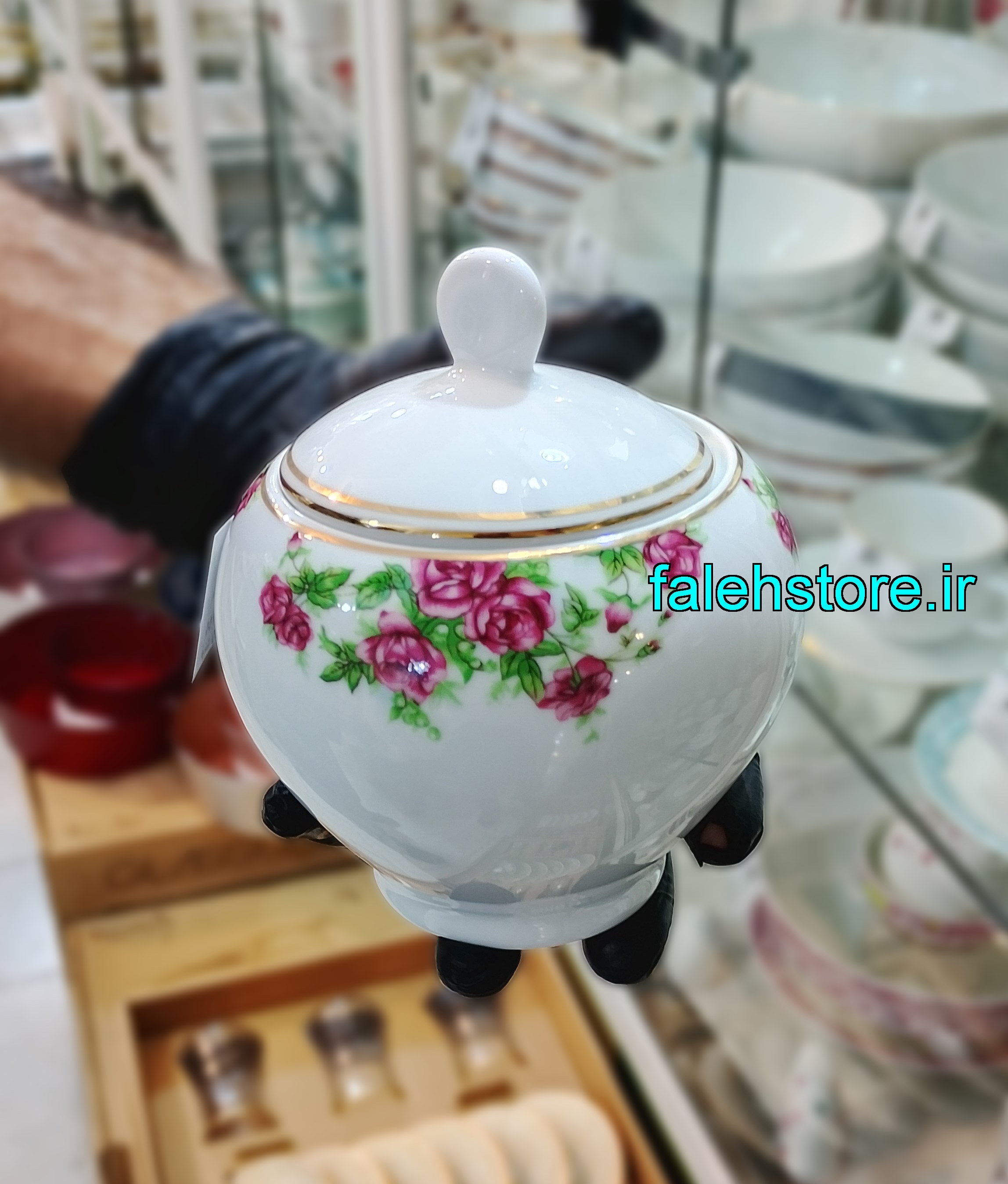 قندان چینی زرین طرح بیدگل گرد 1 عددی