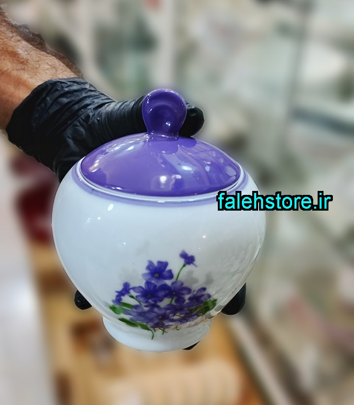 قندان چینی زرین طرح یاس بنفش گرد 1 عددی