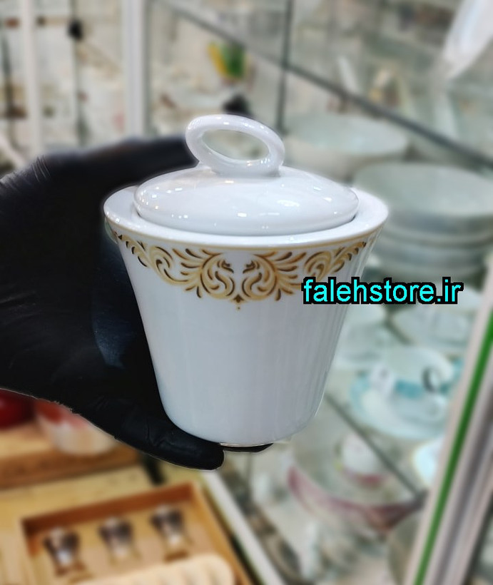 قندان چینی زرین طرح مهرگان وینچی کرم طلایی 1 عددی
