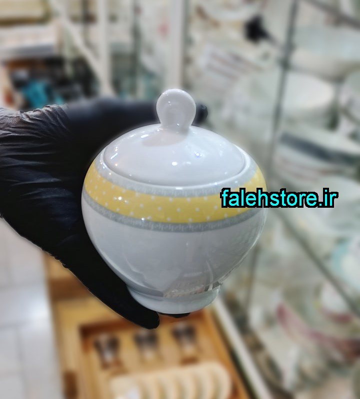 قندان چینی زرین طرح سویل زرد گرد 1 عددی