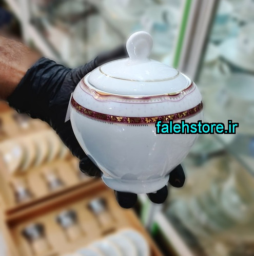 قندان چینی زرین طرح پرشیا قرمز گرد 1 عددی