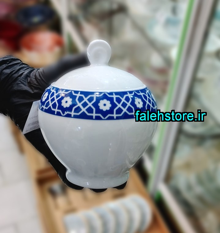 قندان چینی زرین طرح میبد سرمه ای گرد 1 عددی