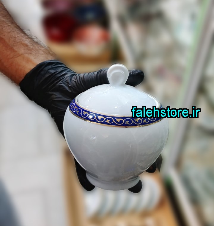 قندان چینی زرین طرح پرمیس سرمه ای گرد 1 عددی