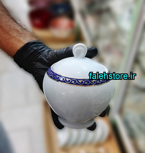 قندان چینی زرین طرح پرمیس سرمه ای گرد 1 عددی