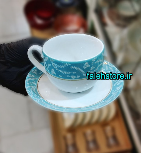 فنجان چای خوری چینی زرین طرح آتن فیروزه ای