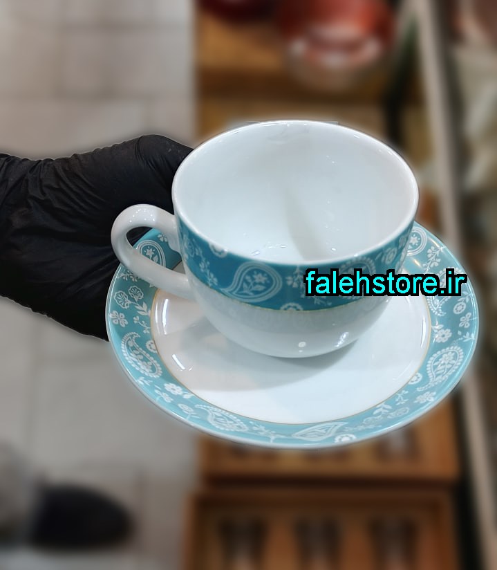 فنجان چای خوری چینی زرین طرح سروین فیروزه ای