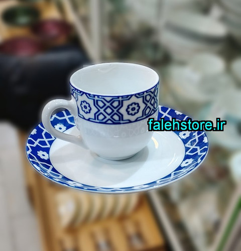 فنجان قهوه خوری چینی زرین طرح میبد سرمه ای
