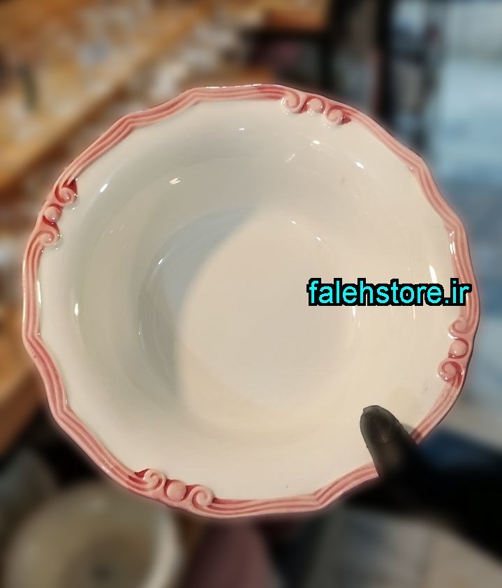 کاسه سالاد چینی لاویلوکس ترکیه اصل سفید حاشیه صورتی 1 عددی