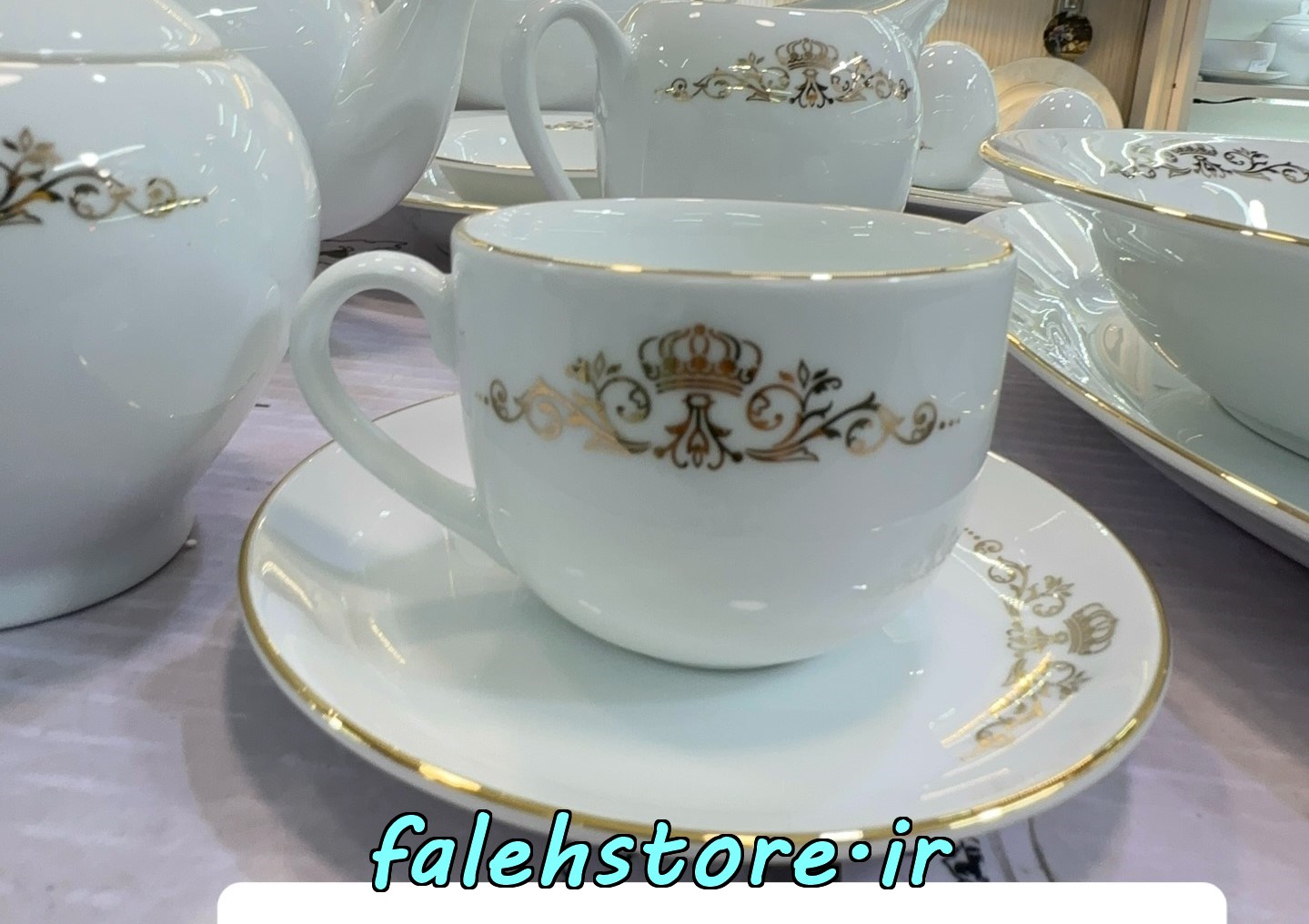 فنجان چای خوری چینی زرین طرح کوئین طلایی 6 عددی